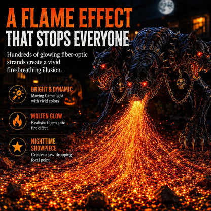 🔥 Three-Headed Hellhound Solar Garden Light – Fire-Breathing Halloween Yard Guardian