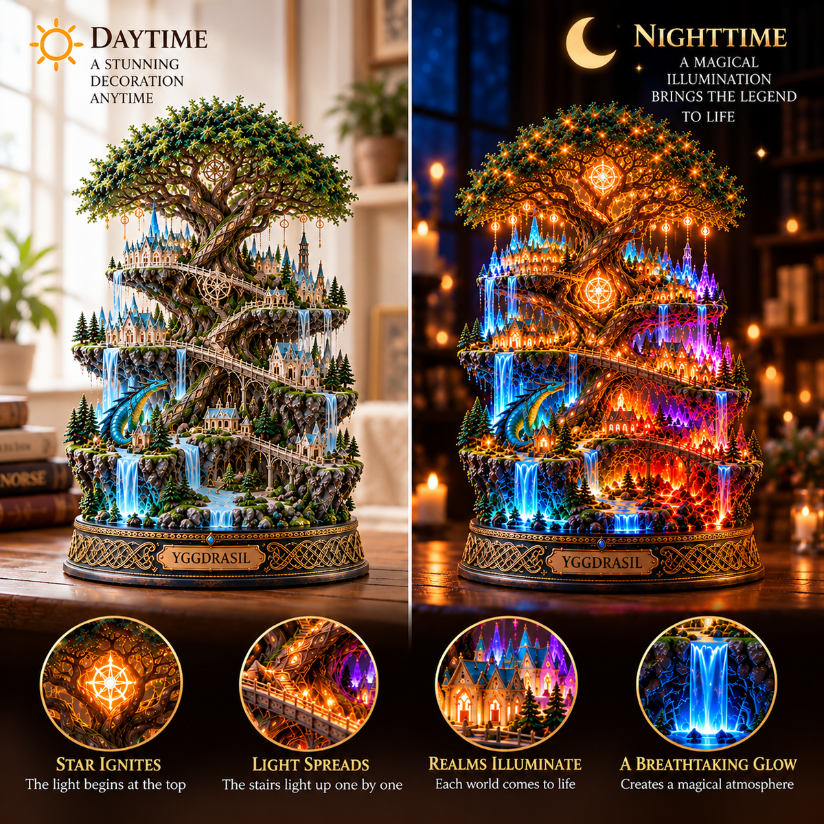 🌳✨ The Eternal Tree of Yggdrasil | Lighted 3D Norse Mythology Nine Realms Collectible