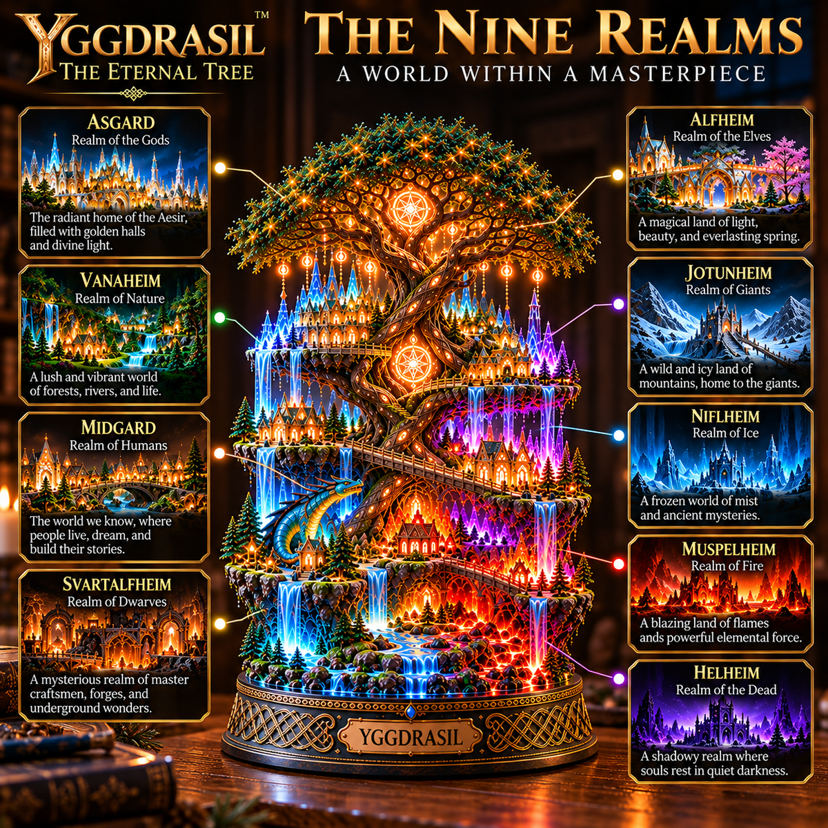 🌳✨ The Eternal Tree of Yggdrasil | Lighted 3D Norse Mythology Nine Realms Collectible