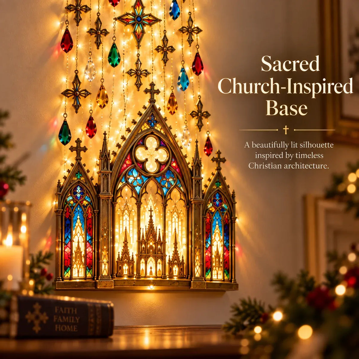 🔥✨ Cathedral Grace™ Stained Glass Cascade Wall Light – A Faith-Filled Christmas Glow