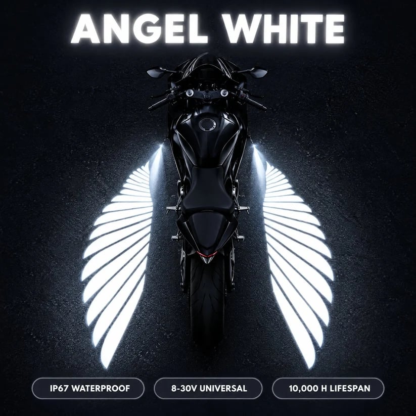 🏍️ IP67 Waterproof & Dustproof Angel Wing Motorcycle LED Projector Lights (1 Pair)