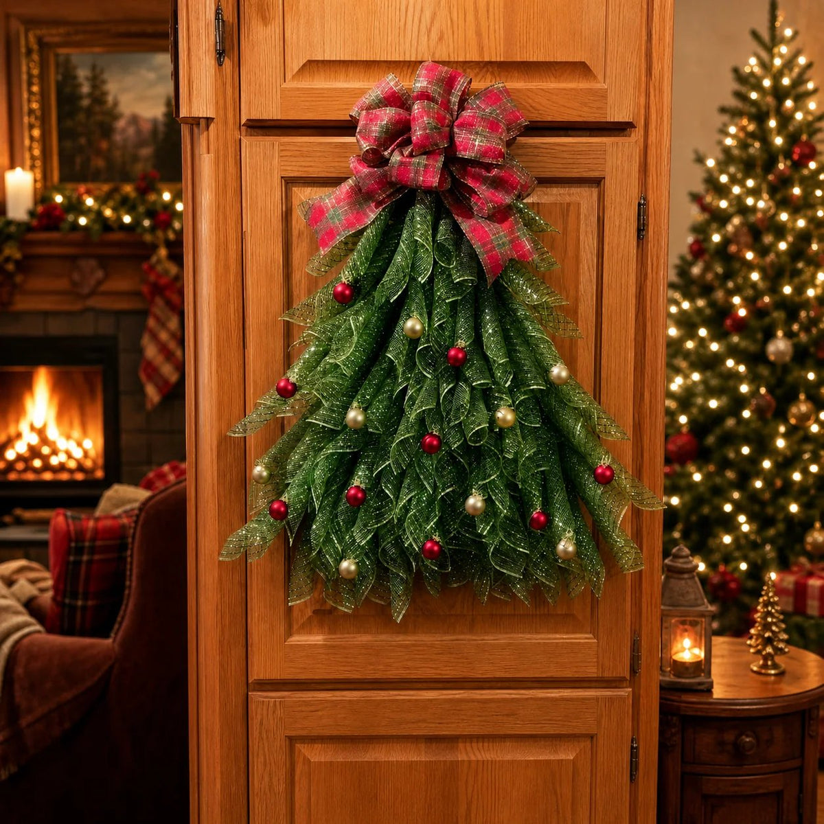 Plaid bow Christmas tree wreath