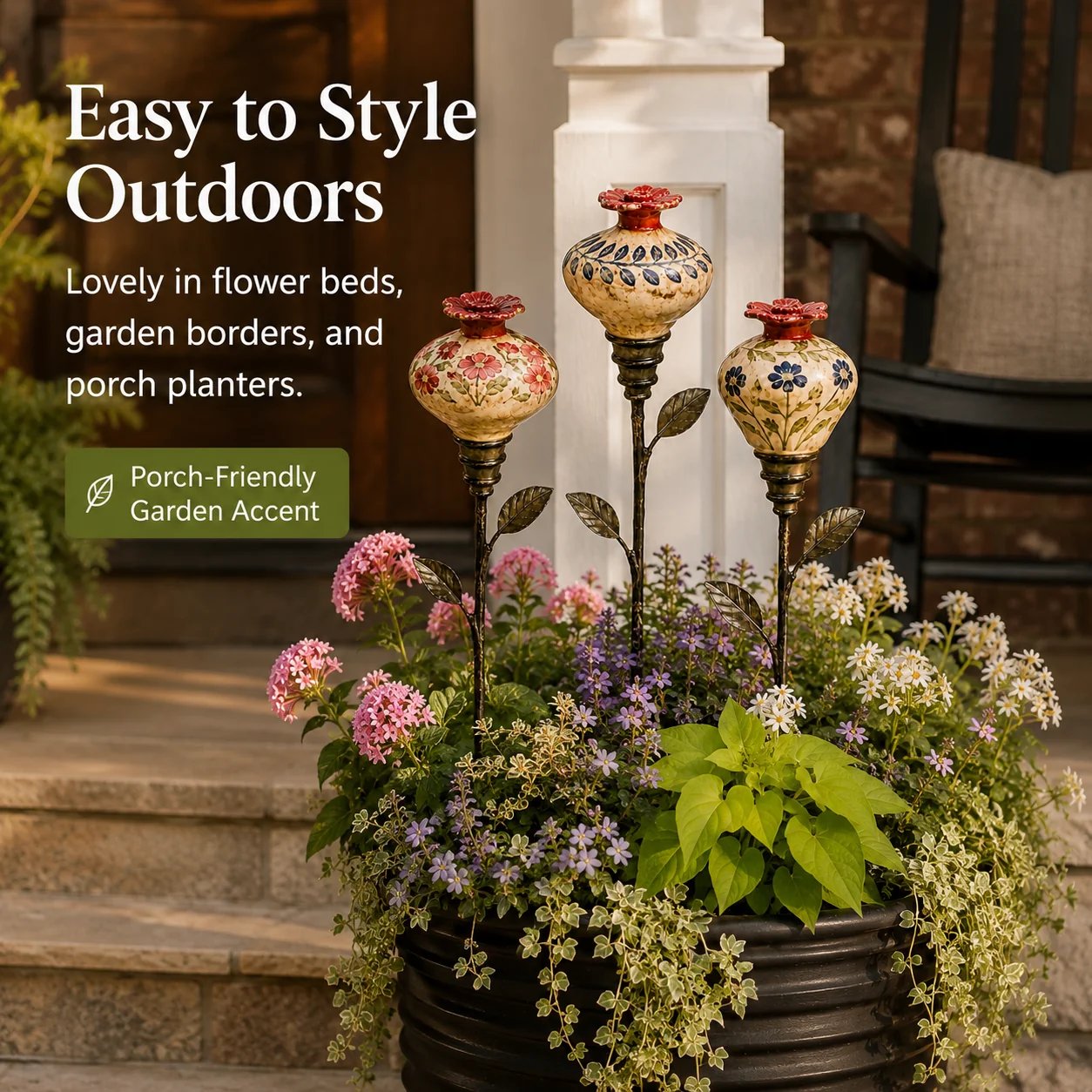 🔥Last Day 49% OFF🌺 Vintage Ceramic Hummingbird Feeder Garden Stake — Handcrafted Floral Bird Feeder Decoration