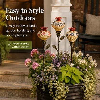 🔥Last Day 49% OFF🌺 Vintage Ceramic Hummingbird Feeder Garden Stake — Handcrafted Floral Bird Feeder Decoration