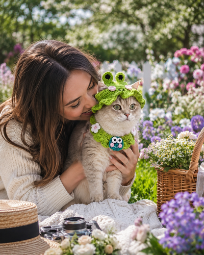 Handmade Crochet Pet Hat – Cute Character Bonnet for Cats