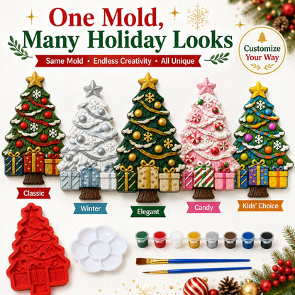 🎉🎄 DIY Christmas Tree Mold & Paint Craft Kit | Reusable 3D Mold with 8 Acrylic Paints, 2 Brushes & Festive Detail Guide 🎨✨