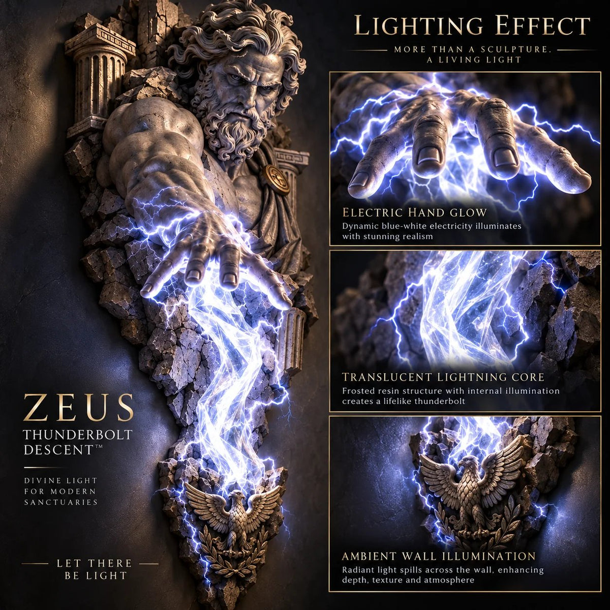 Zeus illuminated sculpture details
