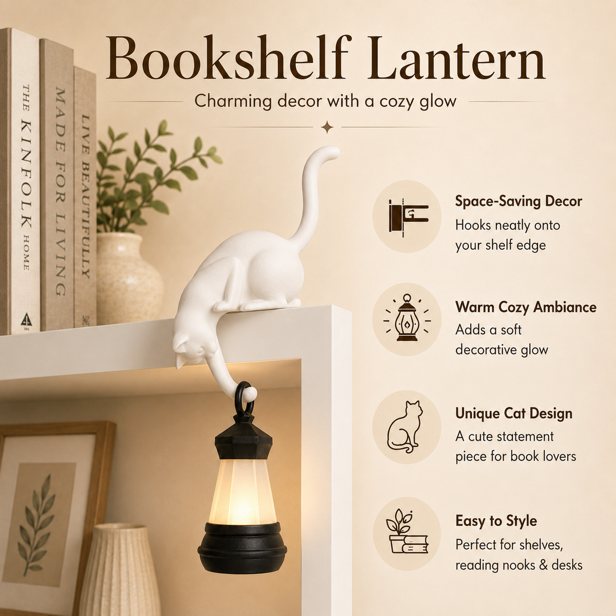 Hanging cat shelf lantern display
