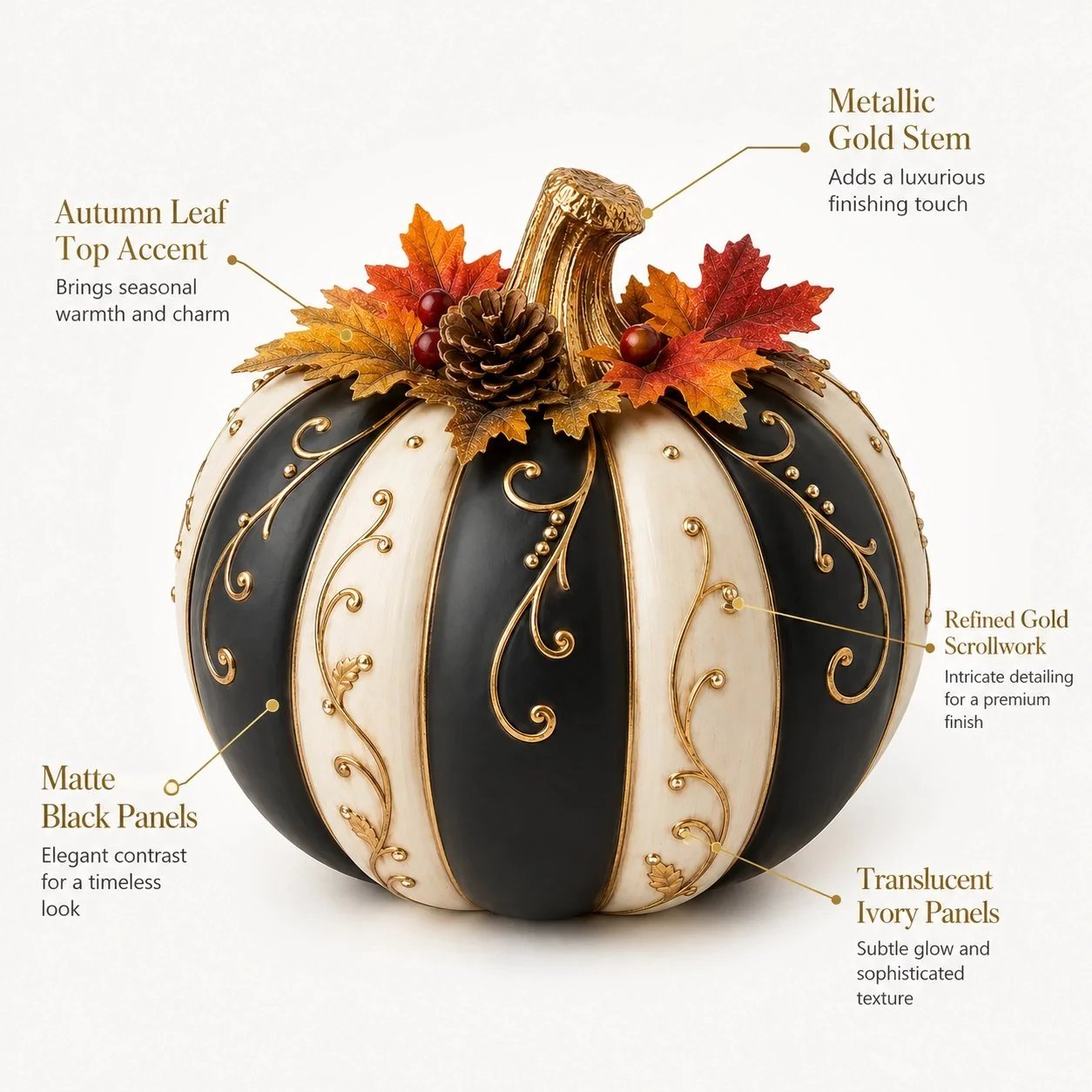 🎉Lighted Black & Ivory Pumpkin Decor with Remote