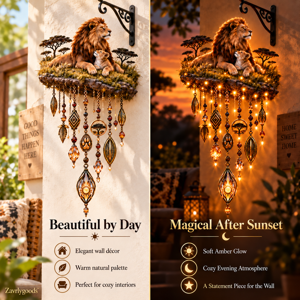 Majestic Savannah Family Glow daytime and nighttime comparison