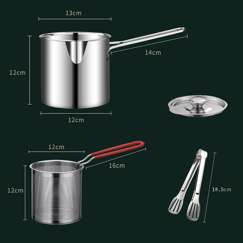 🍟 Personal Mini Deep Fryer Set – Stainless Steel Pot with Lift-Out Draining Basket & Food Tongs