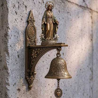 ✨Our Lady of Grace Bronze Miraculous Medal Wall Bell | 🙏Catholic Religious Home & Garden Decor"