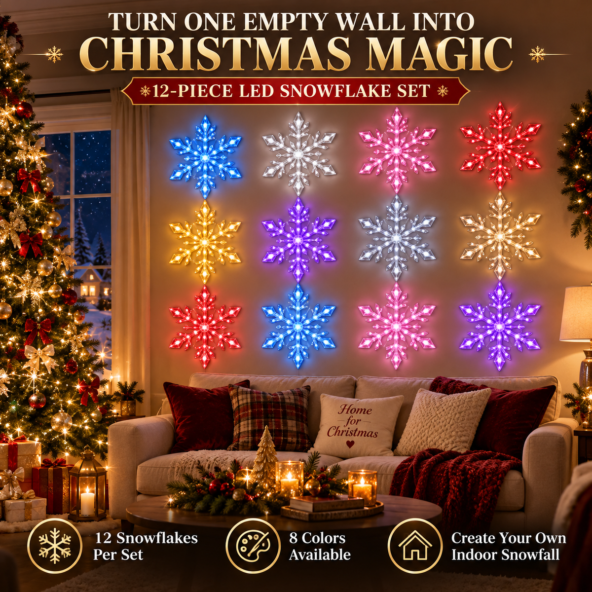 🎄 Christmas Sale 49% OFF❄️LED Snowflake Wall Light Set – Remote-Controlled Christmas Winter Decor