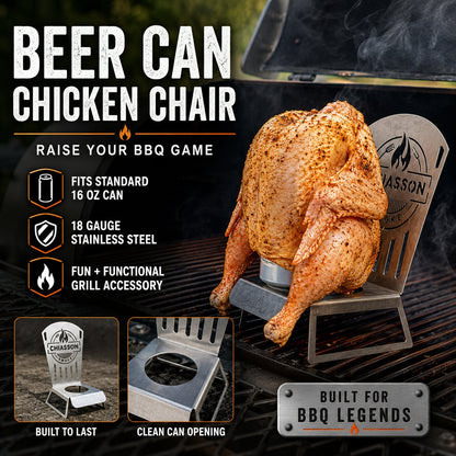 🍗 Chiasson Smoke Beer Can Chicken Chair | Heavy-Duty 18-Gauge Stainless Steel Holder for Stable Upright Grilling & 16 oz Cans 🔥