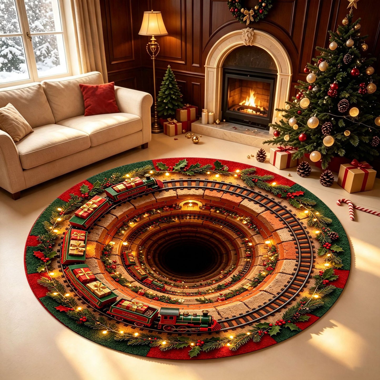 🎄3D Christmas Gnome Optical Illusion Round Rug | Fun Festive Home Decor Must‑Have⭐🏠🎁