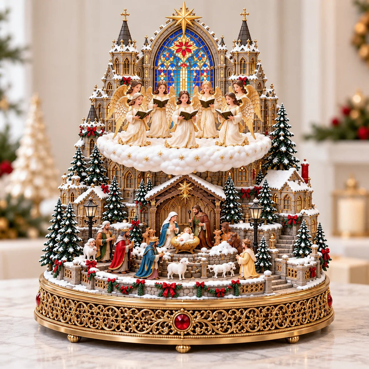🎄✝️ Bethlehem Angel Choir | Lighted Rotating Nativity Village