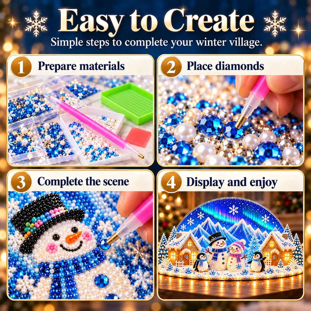 ❄️Beginner-Friendly DIY Winter Village Diamond Art Kit – Make Your Own Wonderland