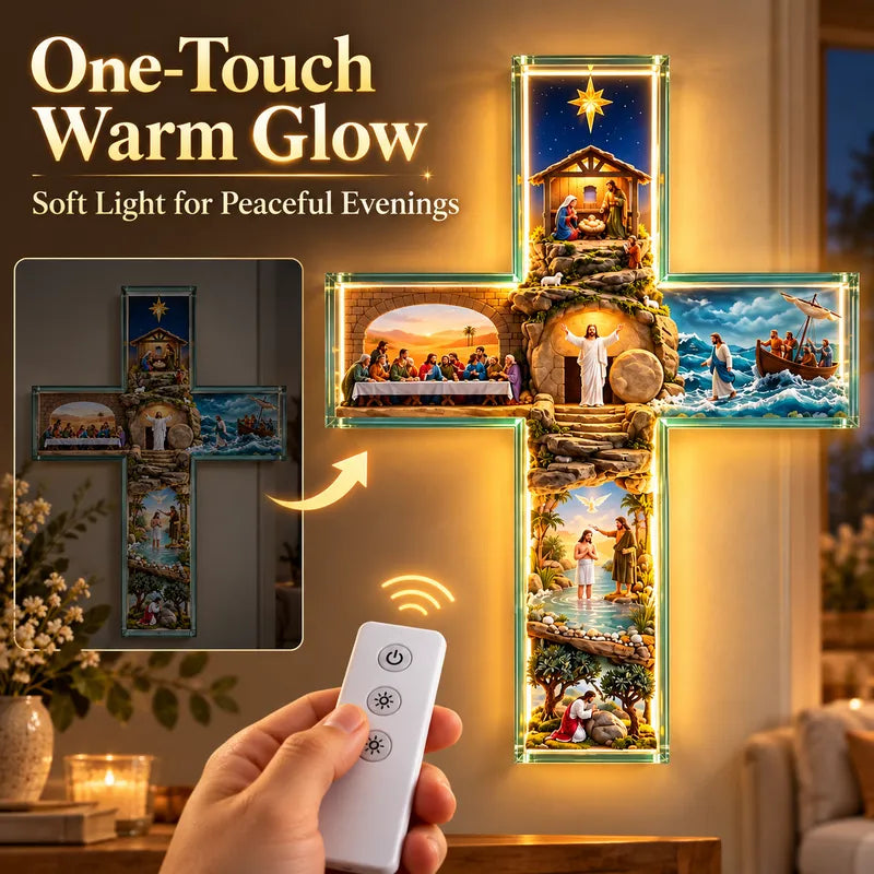 ✨Hot Sale – 49% OFF✝️ His Story Cross – 3D Biblical Wall Cross with 6 Sacred Scenes | Lighted & Classic Options