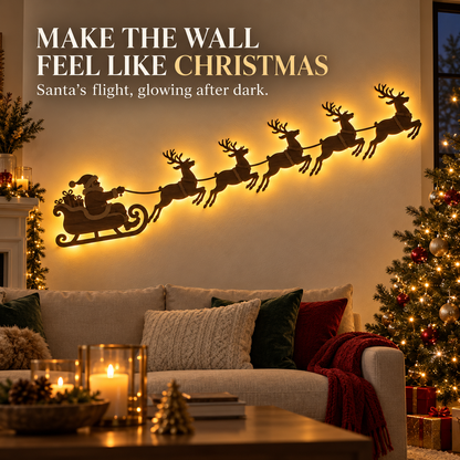 🦌 Santa Sleigh & 6 Reindeer LED Wall Display – Warm Christmas Glow