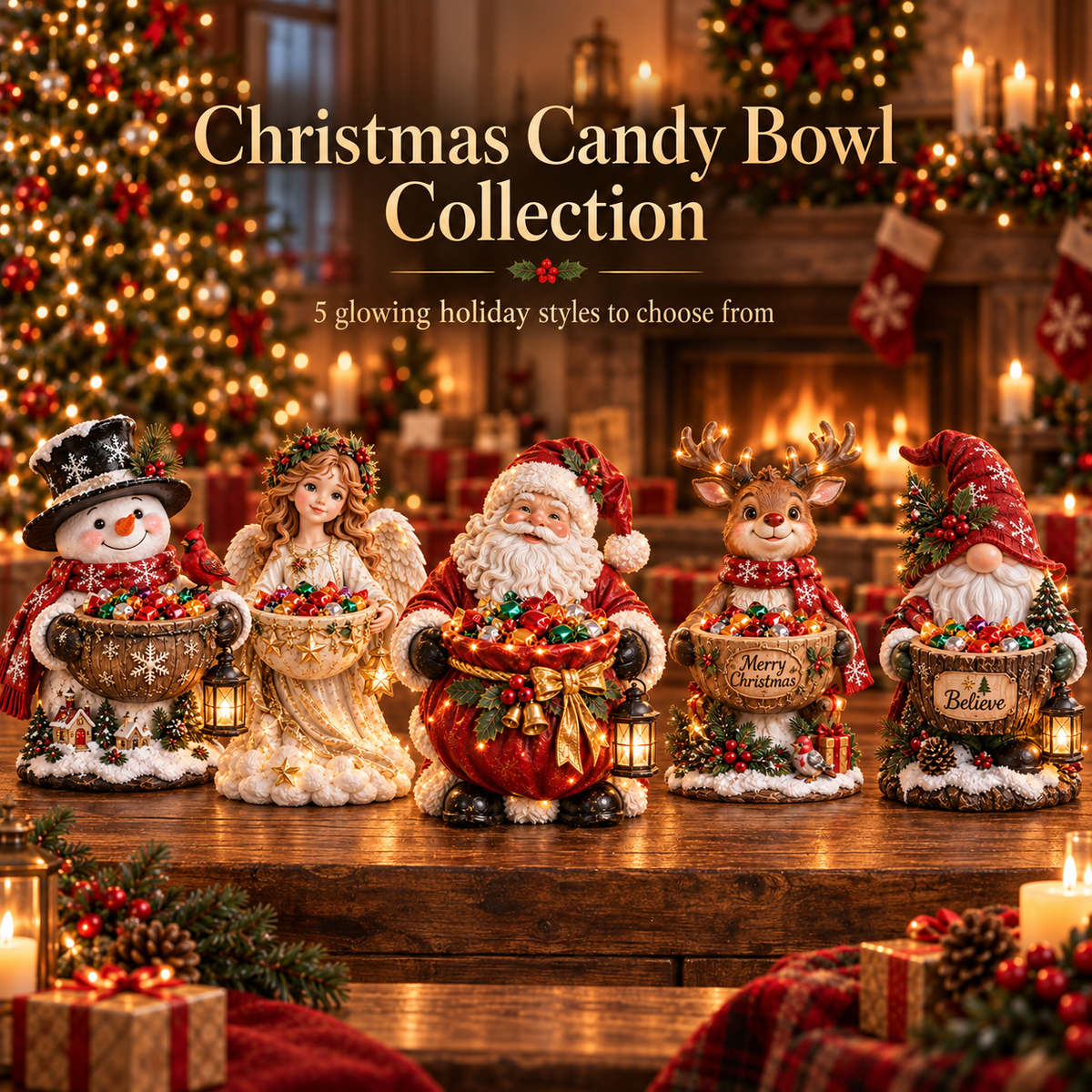 🎄 Christmas Sale – 50% OFF ✨ Lighted Christmas Candy Bowl Collection – 5 Festive Holiday Designs