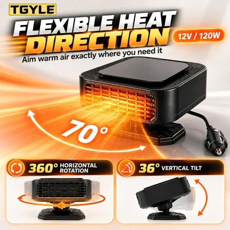 🔥Portable Car Heater Defroster with 360-Degree Rotating Base