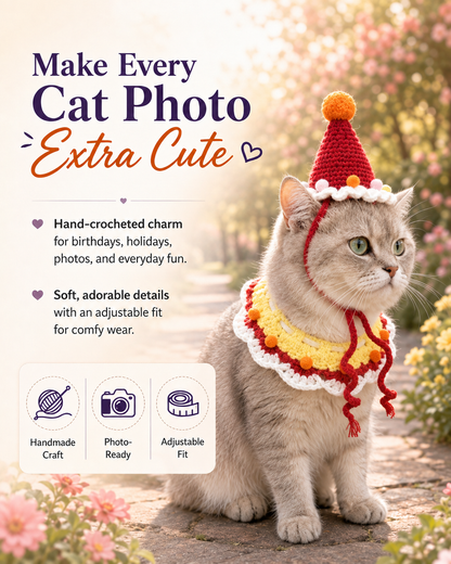 Handmade Crochet Pet Hat – Cute Character Bonnet for Cats