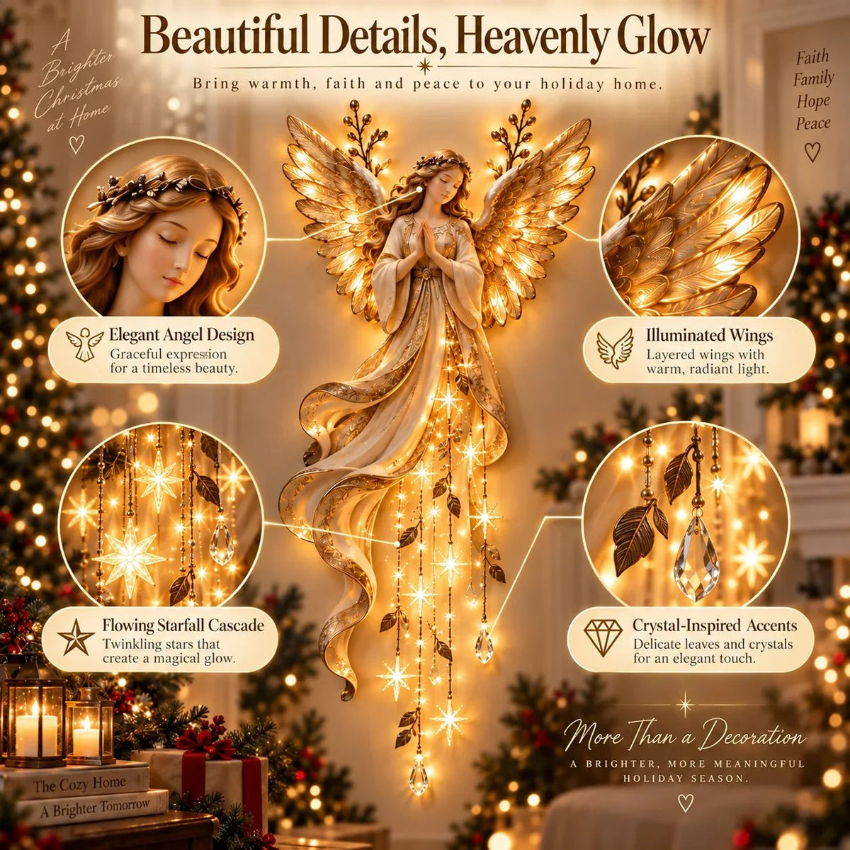 👼🌙Guardian Angel Starfall Cascade™ – Lighted Faith & Blessing Christmas Wall Decor✨