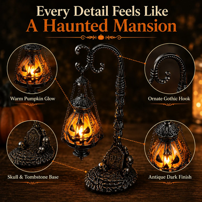 🔥 Last Day 50% OFF 🎃 Gothic Pumpkin Lantern Stand | Warm Orange LED Glow & Haunted Victorian Decor🕯️