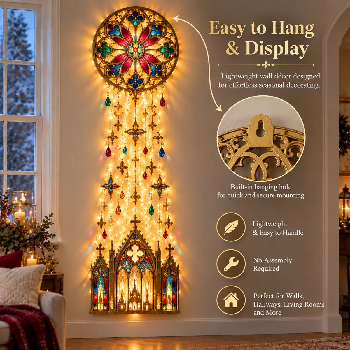 🔥✨ Cathedral Grace™ Stained Glass Cascade Wall Light – A Faith-Filled Christmas Glow