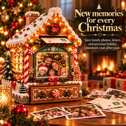 🎄 Christmas Memories™ Lighted Gingerbread House – Family Photo Frame & Letter Keepsake Box