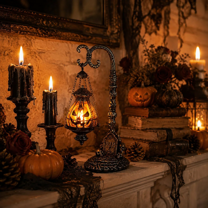 🔥 Last Day 50% OFF 🎃 Gothic Pumpkin Lantern Stand | Warm Orange LED Glow & Haunted Victorian Decor🕯️