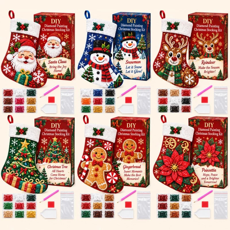 🎄 DIY-Diamantmalerei-Weihnachtsstrumpf-Set | 6 festliche Designs