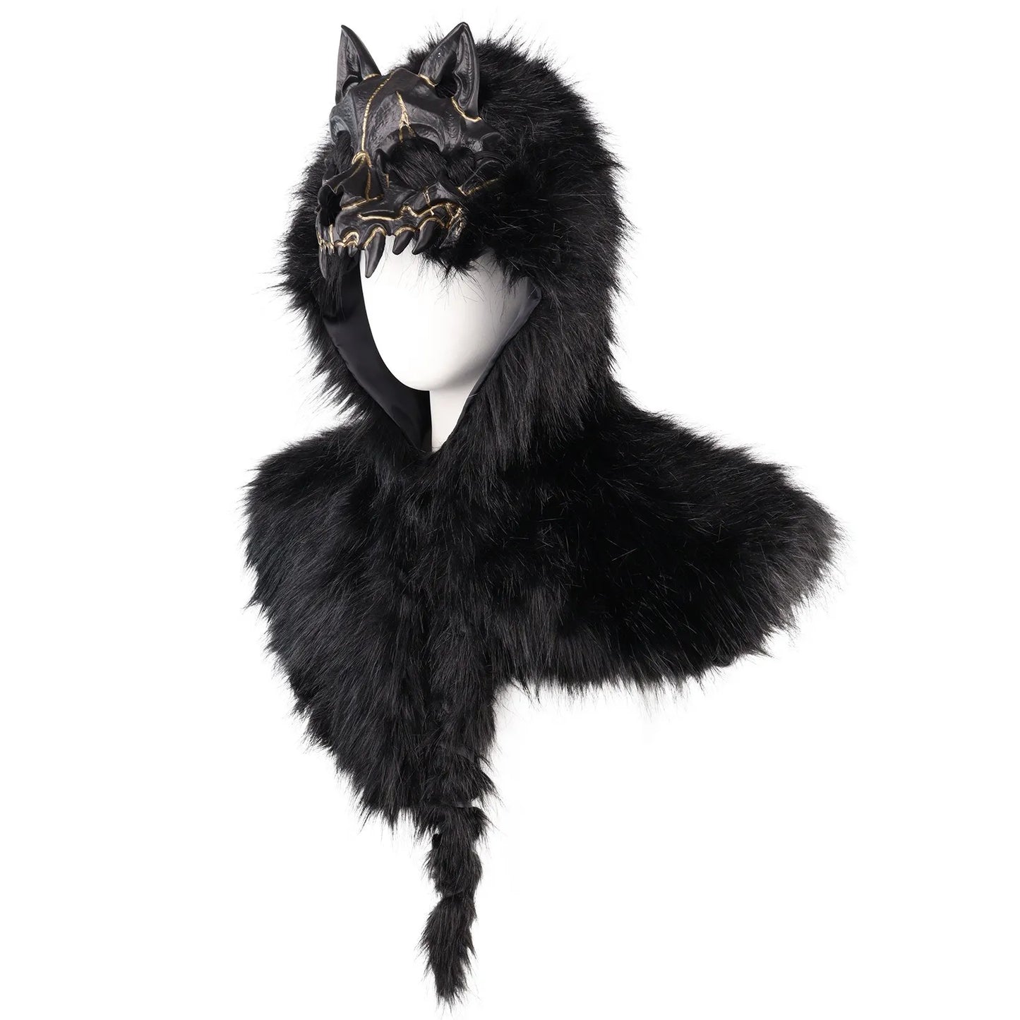 🐺 Viking Wolf Skull Faux Fur Hooded Cape – Halloween Cosplay Costume