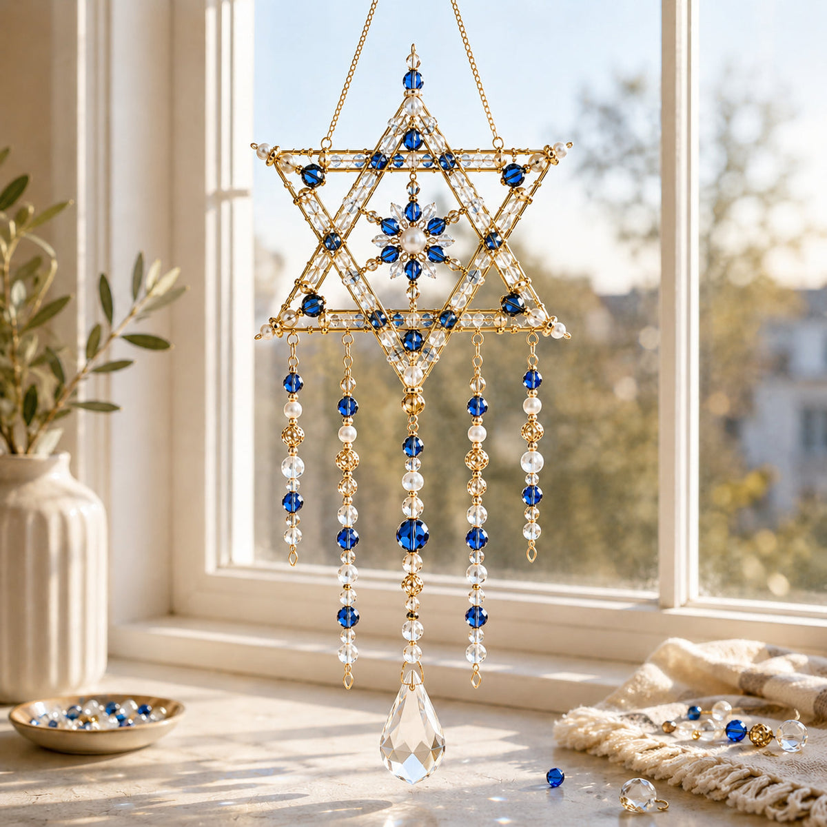 🔥Hot Sale - 50% OFF🔥🕎 DIY Hanukkah Beaded Suncatcher Kit Create Your Own Festival of Lights Window Décor