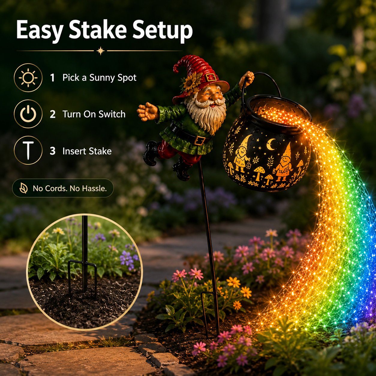 🌈 Gnome Cauldron Solar Garden Light ✨