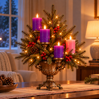 🎄Vintage Christmas Evergreen Candelabra™ – 4-Candle LED Christmas Tree Centerpiece