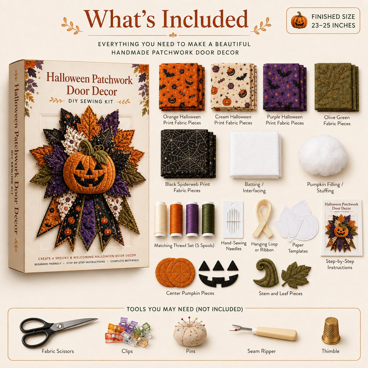 🔥Last Day 49% OFF - 🎃DIY Quilted Halloween Pumpkin Door Hanger Kit