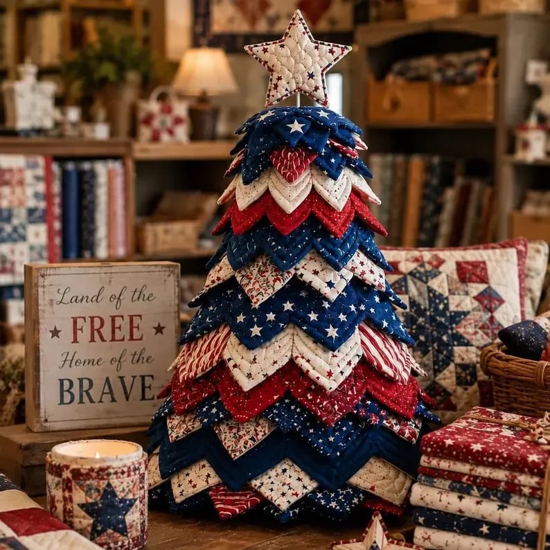 🔥LAST DAY 50% OFF - 🎄Americana Christmas Tree Quilt Kit – Easy Layered Fabric Holiday Décor for Quilting Lovers