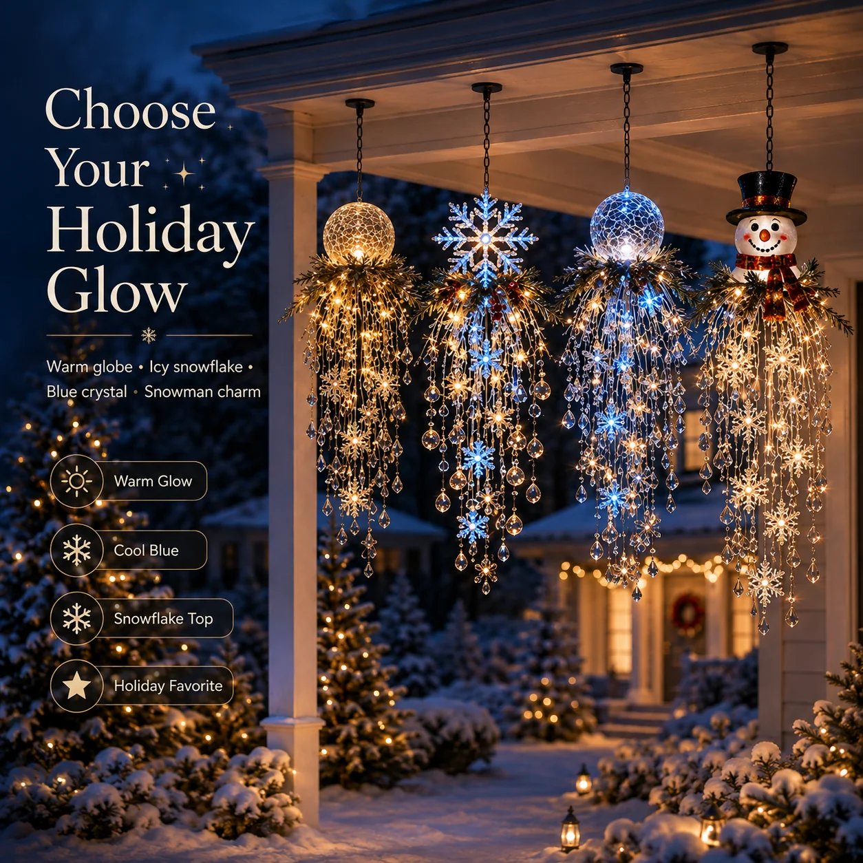 Crystal Cascade Christmas Light™ – Hanging Snowflake & Crystal LED Porch Décor ✨❄️