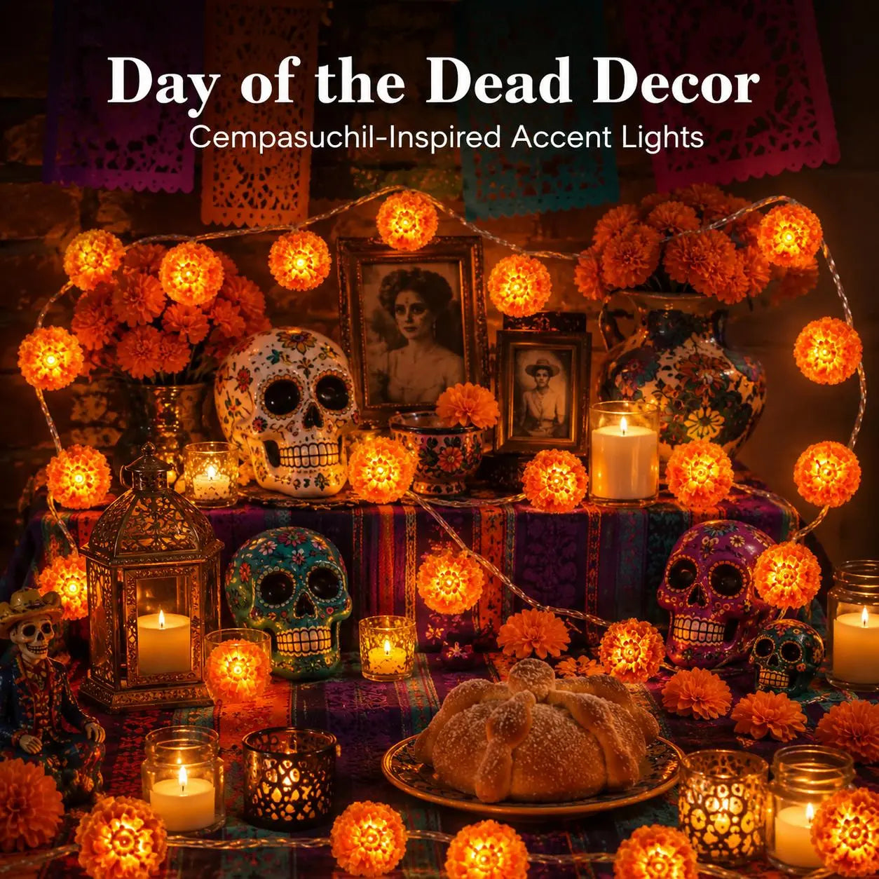 Marigold 20-LED String Lights – 3M Ofrenda, Halloween & Fall Decor
