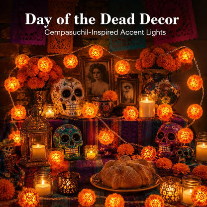 Marigold 20-LED String Lights – 3M Ofrenda, Halloween & Fall Decor