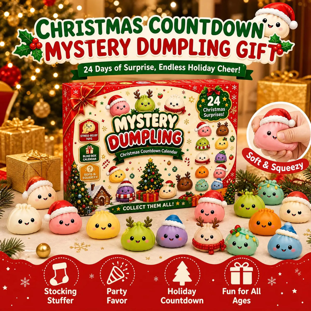 🎄 24-Day Mystery Dumpling Squishy Advent Calendar – Christmas Countdown Surprise Toys