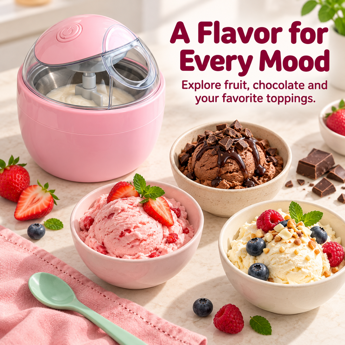 🍨 Portable Pink Mini Ice Cream Maker Cup - DIY Frozen Dessert 🍓