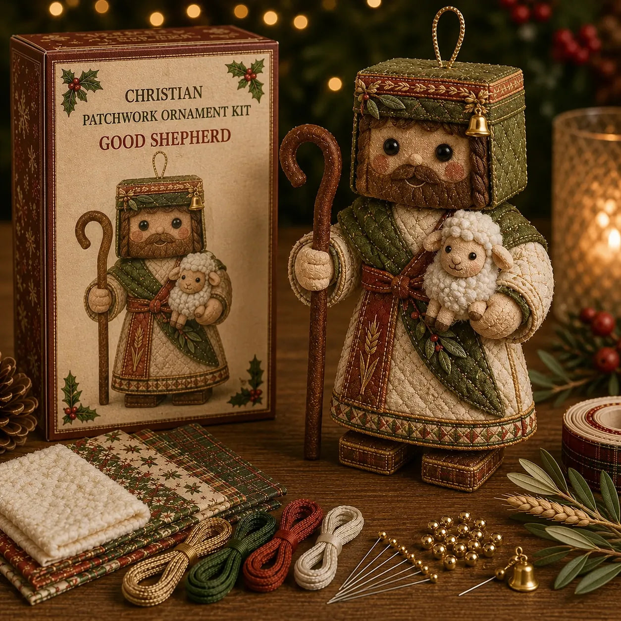 🔥Last day with huge discounts! – ✝️ Beginner-Friendly DIY Christian Block Figure Patchwork Ornament Kit Collection | Complete Kit with Pre-Cut Fabrics, Padded Ornament Form & Step-by-Step Guide Included 💕