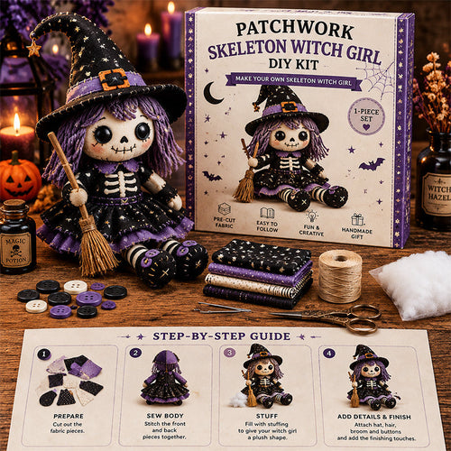 🎃 Patchwork Skeleton Witch Girl DIY Kit