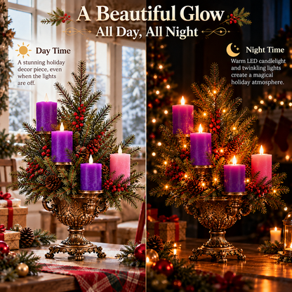 🎄Vintage Christmas Evergreen Candelabra™ – 4-Candle LED Christmas Tree Centerpiece
