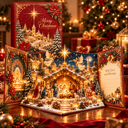 🎄✨ Christmas Miracle™ – 3D Light-Up Musical Nativity Pop-Up Card with Moving Angels