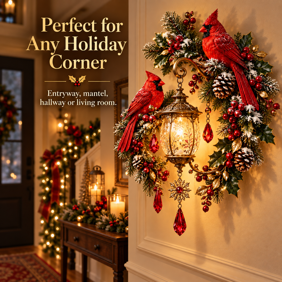 🎄 Christmas Hot Sale - 49% OFF🔥Cardinal Christmas Lantern Glow™ – Lighted Holiday Wall Decor
