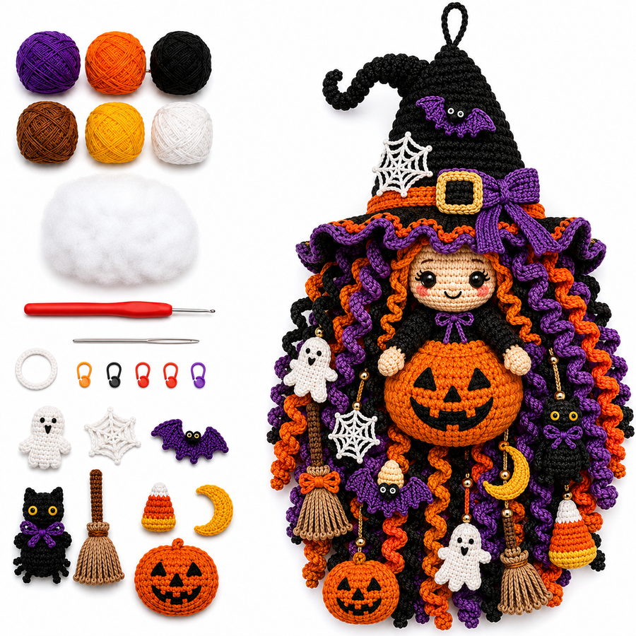 Pumpkin Witch crochet door hanging kit