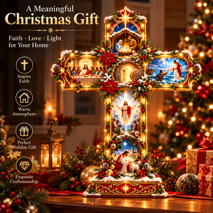 🎄✝️ The Story of Jesus™ – Lighted 3D Christmas Cross with 6 Biblical Scenes